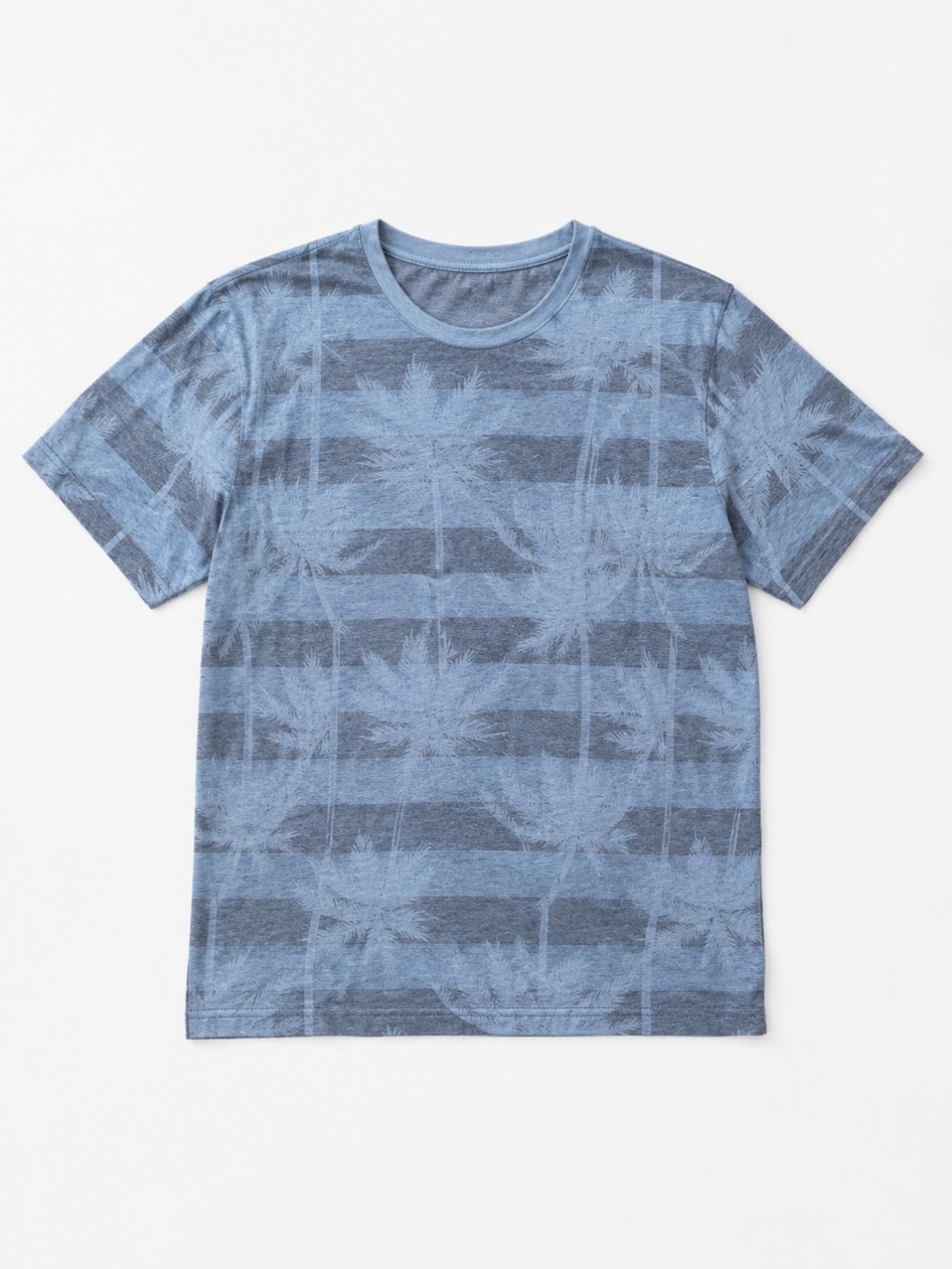 Sol Angeles Blue Palm-Print Striped Crewneck Tee Size 6